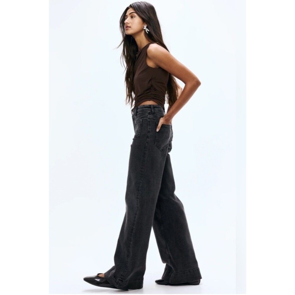 H&M &Denim Wide Ultra High Waist Wide Leg Jeans Black Women’s Size 16 NWT